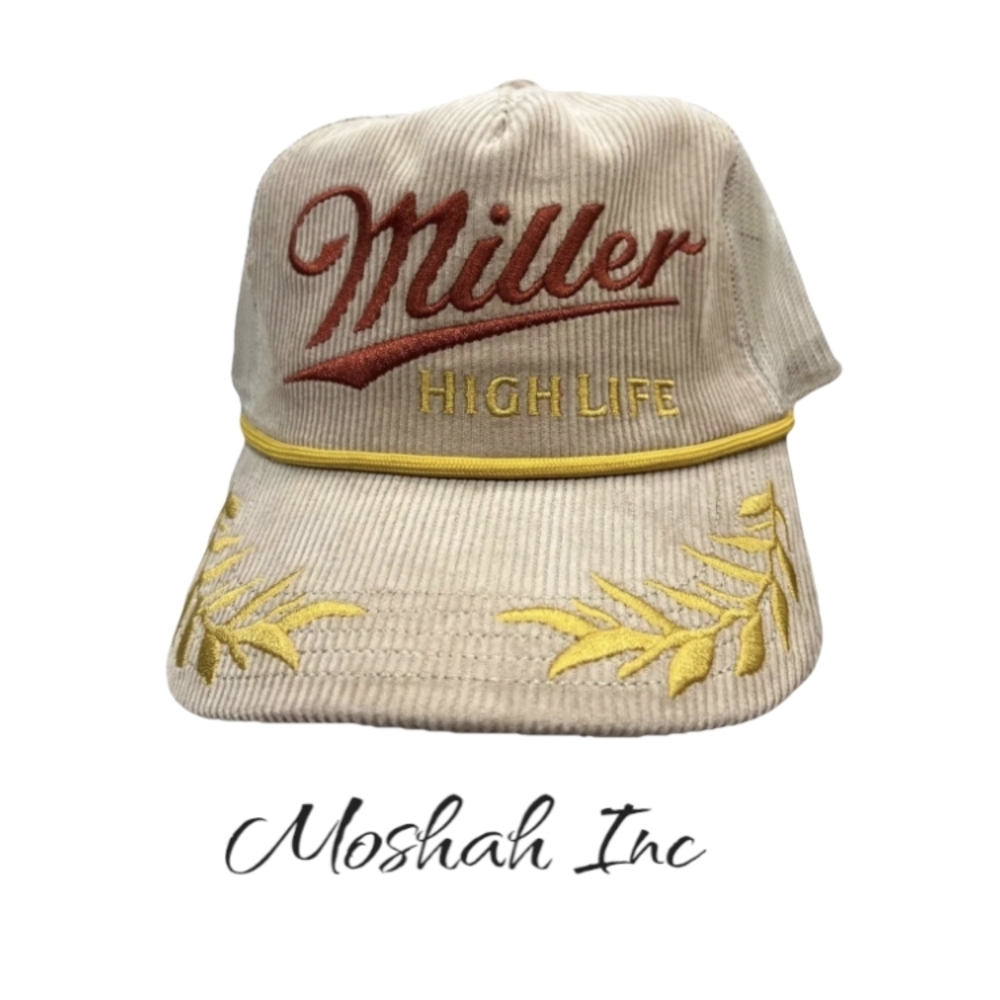 Miller High Life Beer Rope Trucker Snapback Hat Cap Retro 80’s Tan Corduroy New